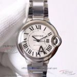 V6 Factory Cartier Ballon Bleu De 33MM Automatic Watch - White Dial Stainless Steel Bracelet